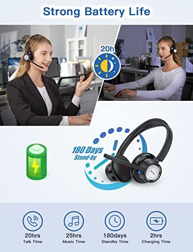 אוזניות אלחוטיות חדשות עם דבורים עם מיקרופון רעש מבטלים אוזניות Bluetooth עם 20 שעות שיחות זמן וכפתור אילם לעבודה/PC/Office/Zoom/Skype