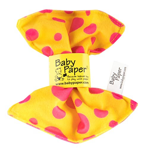 נייר תינוק מקורי - נשכן קמט וצעצוע חושי לתינוקות ותינוקות / צהוב עם נקודות ורודות / לא רעיל, רחיץ
