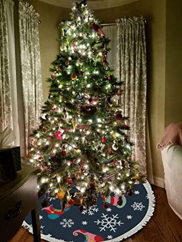 חצאיות עץ חג המולד של Xollar גדולות 48 פתית שלג חורפית, קישוטי חג מולד חיצוניים מקורה מחצלת עץ לחופשת חורף השנה החדשה עם גדילים