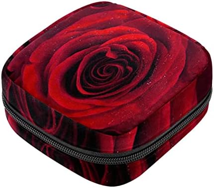 תיק תקופת, שקית אחסון מפיות סניטרית, מחזיק כרית לתקופה, כיס איפור, דפוס פרחי ורד אדום