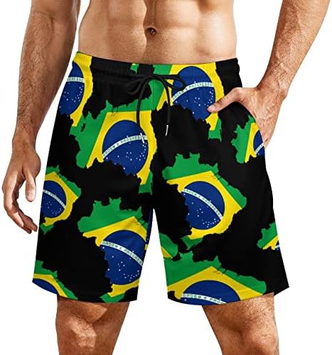 ברזיל מפת דגל גברים של בגד ים מהיר יבש חוף מכנסיים קצרים עם דחיסת אוניית כיס