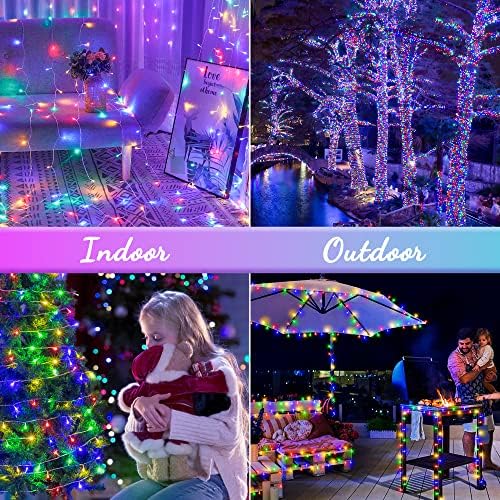 אורות חג המולד של שינימוללי חיצוניים, 98ft 200 מיתר מיתרים בצבע, אורות מיתרים, אורות נצנוץ חוט צלול 8 מצבים למסיבת חג הפסחא חיצונית מקורה