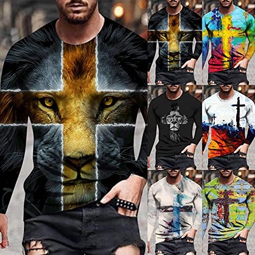חולצות טריקו של שרוול ארוך של Beuu, אמונה רחוב ישו קרוס קרוס אריה מודפס אתלטיקה מודפס