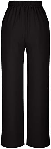 מכנסי פשתן כותנה לנשים, 2023 מכנסיים מזדמנים טרנדיים המותניים אלסטיים מכנסי רגל רחבים רופפים מכנסי פאלאצו ארוכים
