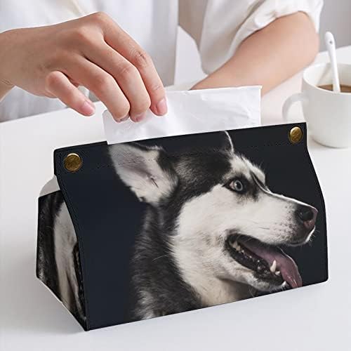 קופסת רקמות כלב האסקי מחזיק מפית עור PU לשולחן שידה מכונית משרדית ביתית