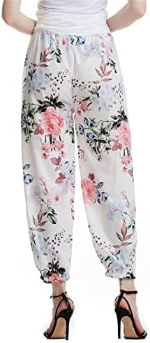 מכנסי הרמון של הנשים בוהו היפי פרחים רופפים רופפים רחבים מכנסי חוף קיץ מודפסים מכנסיים מזדמנים זורמים זורמים