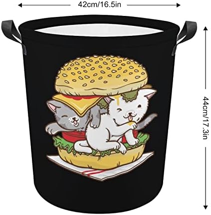המבורגר חתול כביסת עגול בד בד סלי עם ידיות עמיד למים מתקפל כביסה סל בגדי תיק