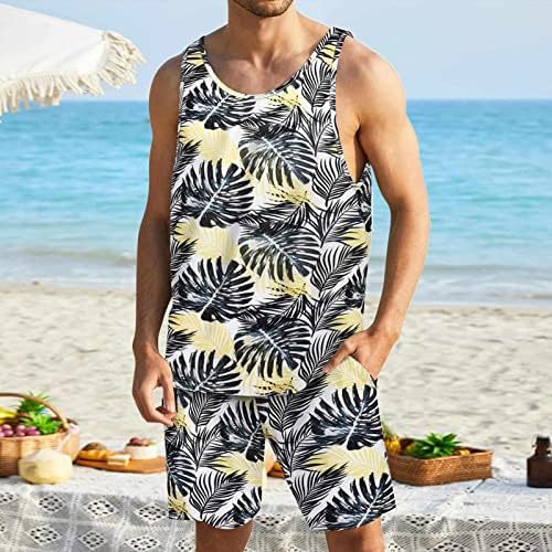 גברים כולם חליפות גברים קיץ טנקים פרחים מזדמנים טופ חליפה קצרה בהוואי חוף ביגוד טרופי סט אפוד