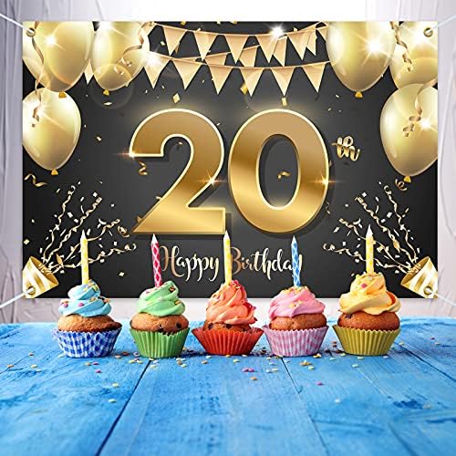 המגר 6 על 4 רגל שמח יום הולדת 20 באנר רקע-20 שנה יום הולדת קישוטים ספקי צד לנשים גברים-זהב שחור