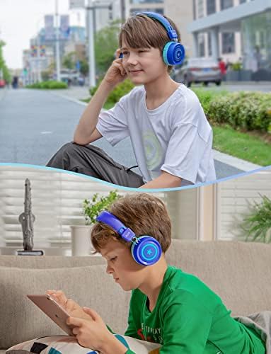 Riyo Kids Bluetooth אוזניות עם נורות LED צבעוניות v5.0 אוזניות אלחוטיות לילדים מקסימום נפח 92dB אוזניות סטריאו מתקפלות לבית ספר/נסיעות/טלפונים
