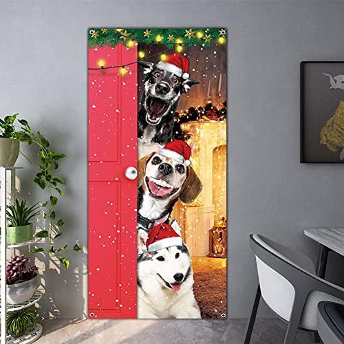 כיסוי דלת חג מולד שמח מצחיק באנר גדול של כלבי סנטה חמוד לדלת הכניסה לחג המולד של חג המולד ציוד מסיבת חג המולד תפאורה למסיבת חג המולד צילום