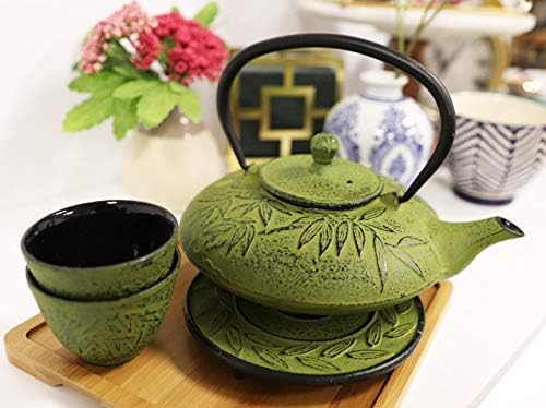 יער במבוק ירוק -ירוק יפני יער ירוק ירוק כבד סיר תה כבדים כבדים עם טריבט וכוסות מגיש 2 ארוז בתיבת מתנה קומקום מעולה עיצוב בית מעולה אסייתי