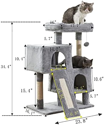 חתול מגדל, 34.4 סנטימטרים חתול עץ עם גירוד לוח, 2 יוקרה דירות, חתול עץ לחתולים גדולים, יציב וקל להרכיב, עבור חתלתול, חיות מחמד, מקורה