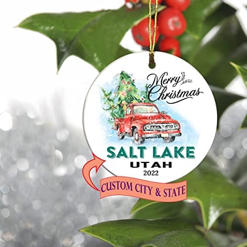 חג שמח 2022 עץ קישוט הראשון לחג הראשון מגורים בסולט לייק יוטה קישוט מדינת מדינת עיר מותאמת אישית - רעיונות למתנה מזכרת קישוט לחג המולד