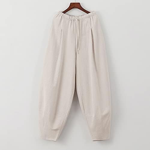 מכנסי יוגה קפרי של Fumood Mens Capri שרוך משקל קל משקל רופף 3/4 פשתן מכנסיים קפריס מכנסי יוגה מזדמנים מכנסיים