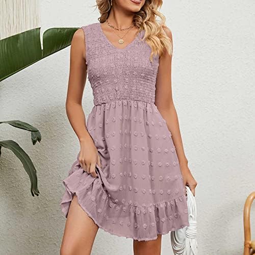 שמלות קיץ לנשים אופנה אקארד טנק שמלות עם צווארון שרוולים שכבות קפלים שמלה מזדמן רופף חוף שמלה
