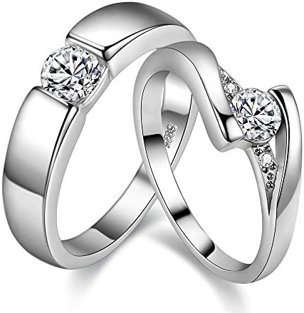 אולוביידו 2 יחידות טבעות אירוסין תואמות שלו ושלה סט עם טבעת נישואין זוגית מצופה פלטינה זירקוניה עגולה ג ' 045