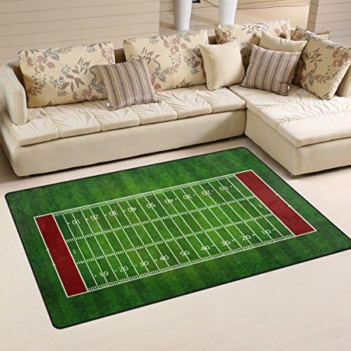 שטיח אזור ספורט של Welllee, שדה כדורגל אמריקני נוף עליון על שטיח רצפת דשא שפשפת ללא החלקה למגורים בחדר מעונות דקור חדר שינה 60x39 אינץ