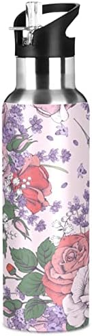 Alaza Vintage Vintage Rose Lovender בקבוק מים לבנדר עם מכסה קש ואקום מבודד נירוסטה בקבוק מים בקבוק מים 20oz