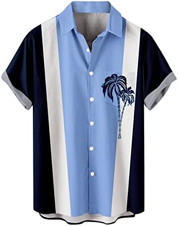 חולצות טי גרפיות אופנה כפתור מזדמן של גברים בהוואי הדפס פסים חוף חוף שרוול קצר חולצה חולצת שרוול קצר