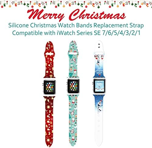 להקת שעון חג המולד תואמת להקת Apple Watch 38 ממ 40 ממ 41 ממ 42 ממ 44 ממ 45 ממ, רצועת סיליקון סיליקון רכה תואמת לסדרה IWatch 7 6 5 4 3
