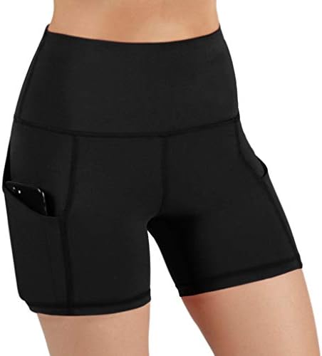 מכנסי יוגה קצרים לנשים רזים מותניים גבוהים הרמת הירך פעילה מכנסיים קצרים רזים מתאימים מוצקים עם מכנסי אימון כושר בכיסים